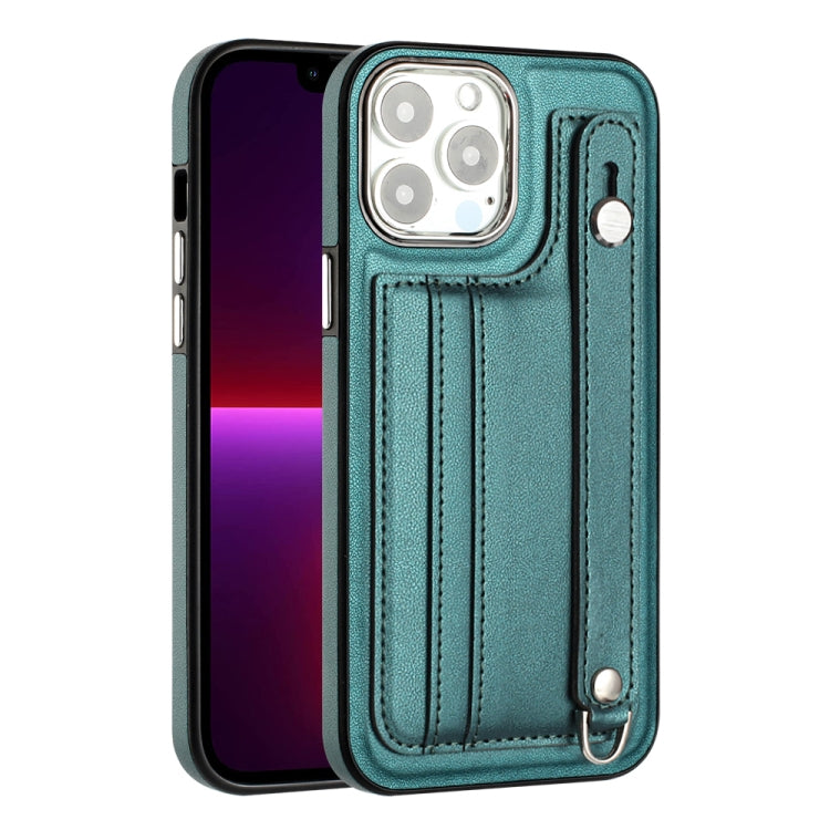 For iPhone 14 Pro Shockproof Leather Phone Case with Wrist Strap(Green) - free shipping - PMC TechLife - Order now!