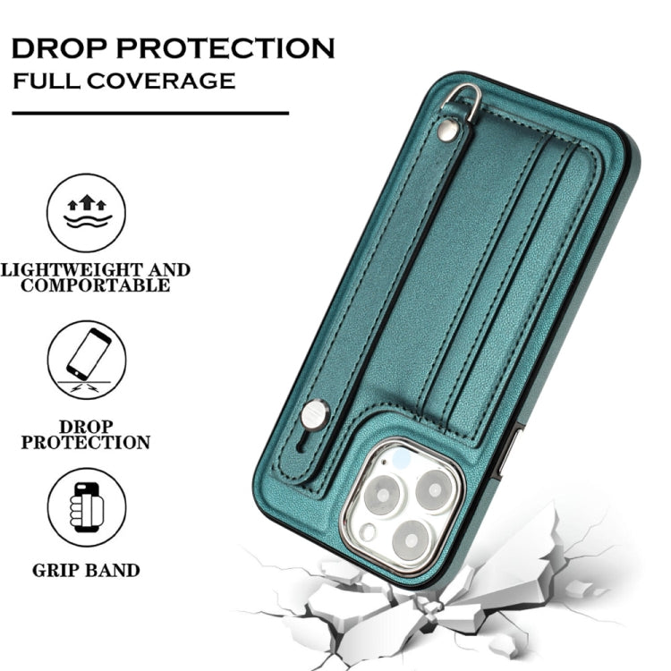 For iPhone 14 Pro Shockproof Leather Phone Case with Wrist Strap(Green) - free shipping - PMC TechLife - Order now!