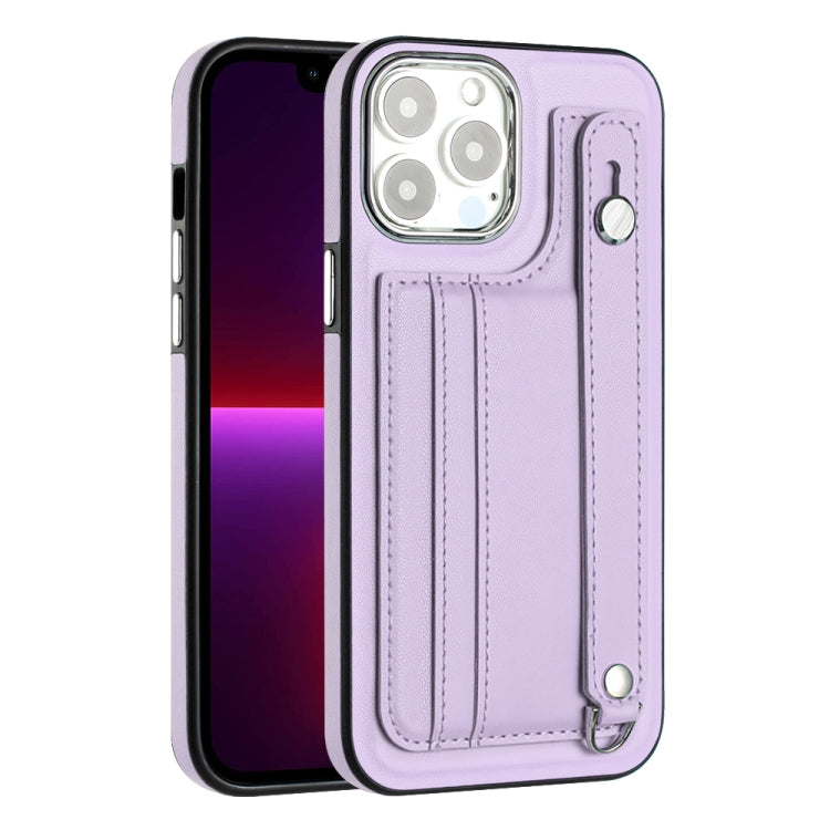 For iPhone 14 Pro Max Shockproof Leather Phone Case with Wrist Strap(Purple) - free shipping - PMC TechLife - Order now!