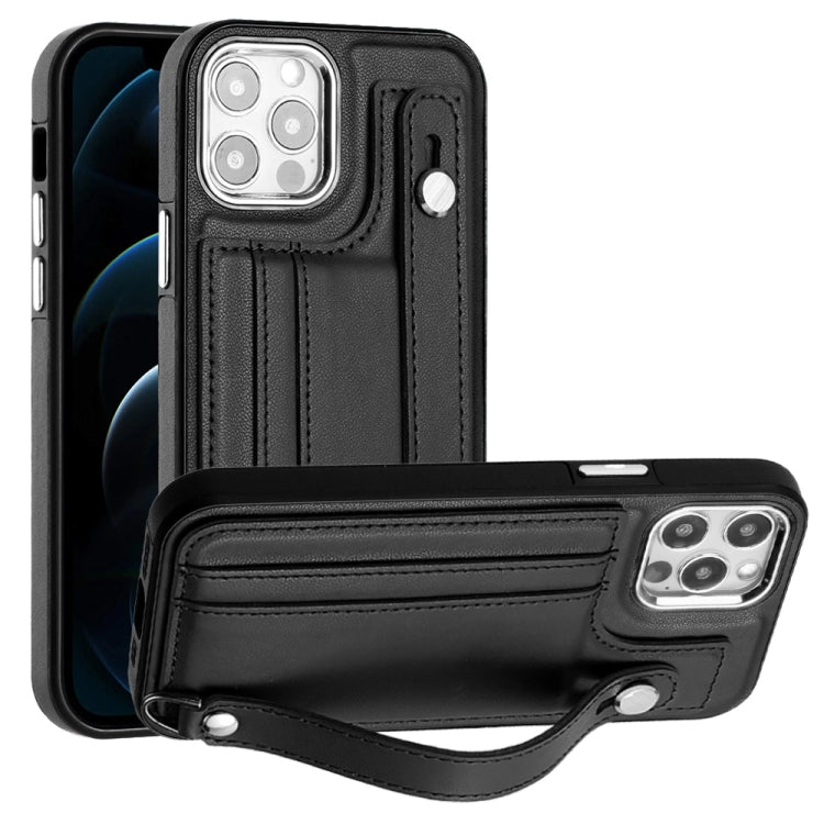 For iPhone 12 / 12 Pro Shockproof Leather Phone Case with Wrist Strap(Black) - free shipping - PMC TechLife - Order now!