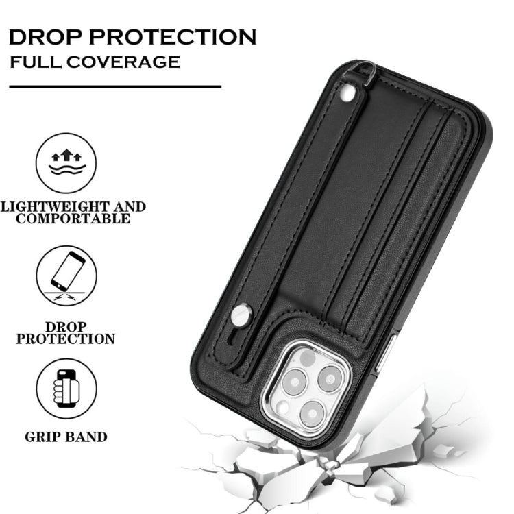For iPhone 12 / 12 Pro Shockproof Leather Phone Case with Wrist Strap(Black) - free shipping - PMC TechLife - Order now!