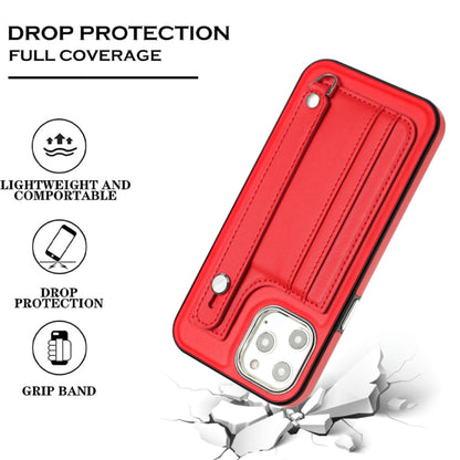 For iPhone 12 Pro Max Shockproof Leather Phone Case with Wrist Strap(Red) - iPhone 12 Pro Max Cases by PMC Jewellery | Online Shopping South Africa | PMC Jewellery