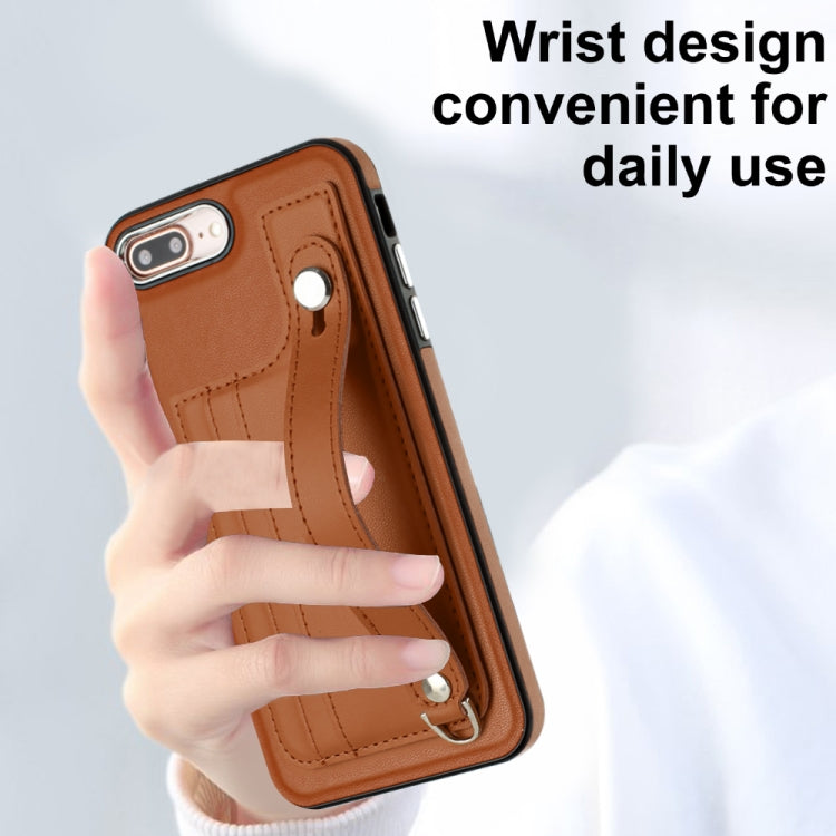 For iPhone 6 Plus/7 Plus/8 Plus Shockproof Leather Phone Case with Wrist Strap(Brown) - free shipping - PMC TechLife - Order now!