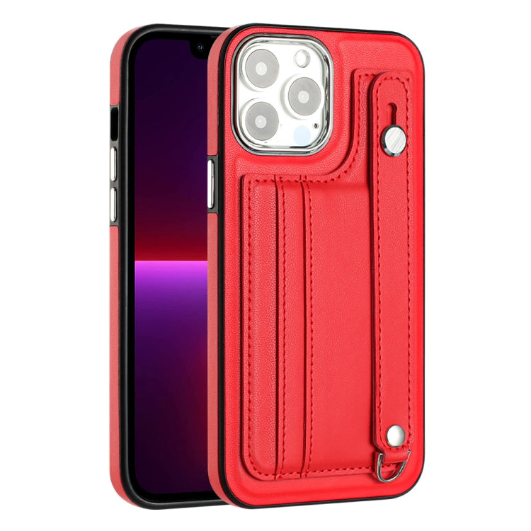 For iPhone 15 Pro Max Shockproof Leather Phone Case with Wrist Strap(Red) - free shipping - PMC TechLife - Order now!