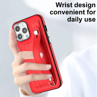 For iPhone 15 Pro Max Shockproof Leather Phone Case with Wrist Strap(Red) - iPhone 15 Pro Max Cases by PMC Jewellery | Online Shopping South Africa | PMC Jewellery