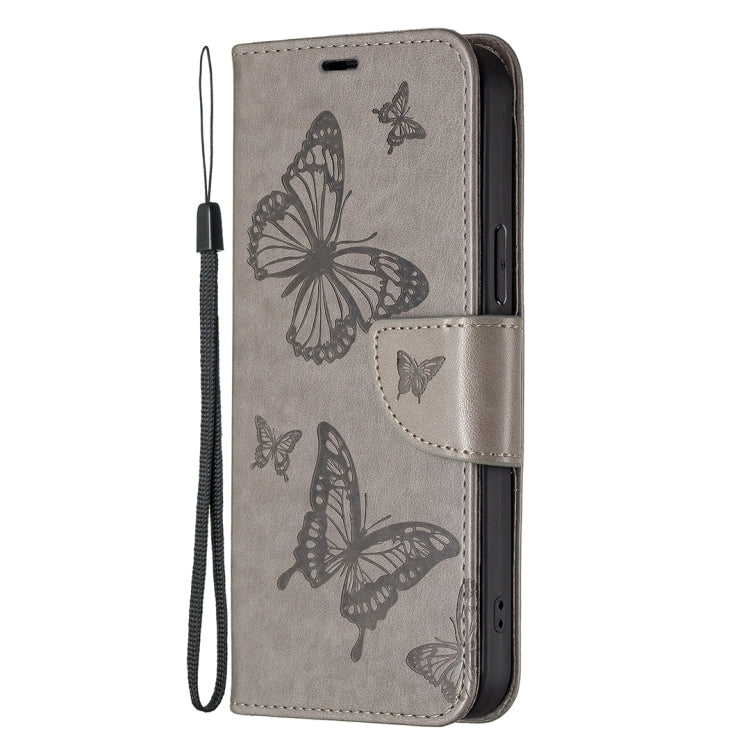 For Xiaomi Poco F5 5G / Redmi Note 12 Turbo Two Butterflies Embossing Leather Phone Case(Grey) - Xiaomi Cases by PMC Jewellery | Online Shopping South Africa | PMC Jewellery