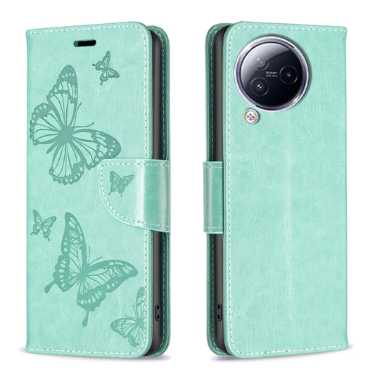 For Xiaomi Civi 3 5G Two Butterflies Embossing Leather Phone Case(Green) - Xiaomi Cases by PMC Jewellery | Online Shopping South Africa | PMC Jewellery