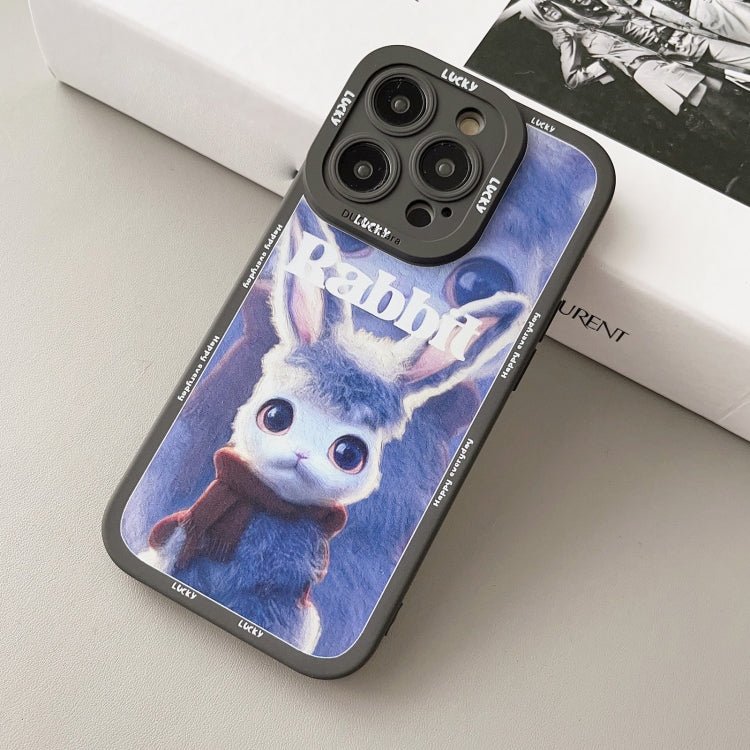 For iPhone XR Liquid Silicone Oil Painting Rabbit Phone Case(Black Blue Grey) - More iPhone Cases by PMC Jewellery | Online Shopping South Africa | PMC Jewellery