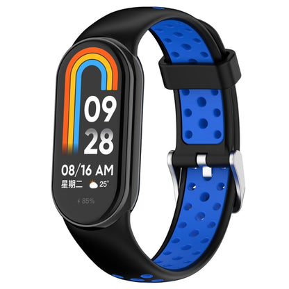 For Xiaomi Mi Band 8 Two-color Steel Plug Silicone Watch Band(Black Blue) - Watch Bands by PMC Jewellery | Online Shopping South Africa | PMC Jewellery