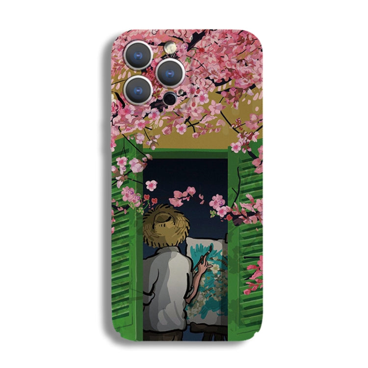 For iPhone 14 Precise Hole Oil Painting Pattern PC Phone Case(Peach Blossom) - iPhone 14 Cases by PMC TechLife | Online Shopping South Africa | PMC TechLife