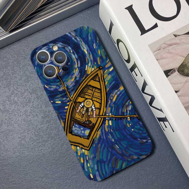 For iPhone 12 Precise Hole Oil Painting Pattern PC Phone Case(Boating) - iPhone 12 / 12 Pro Cases by PMC Jewellery | Online Shopping South Africa | PMC Jewellery