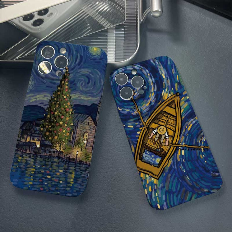 For iPhone 12 Pro Precise Hole Oil Painting Pattern PC Phone Case(Boating) - free shipping - PMC TechLife - Order now!
