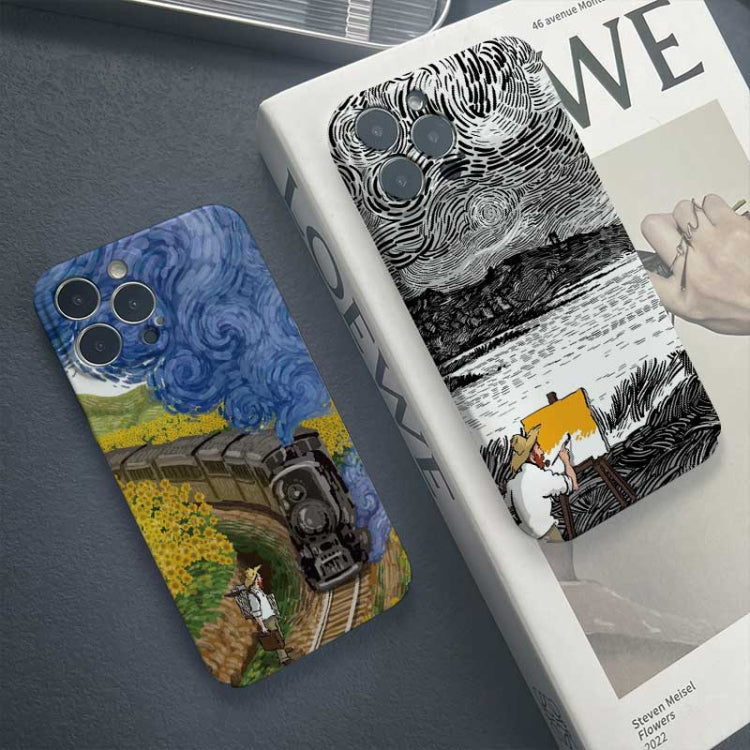 For iPhone 8 Plus / 7 Plus Precise Hole Oil Painting Pattern PC Phone Case(Train) - More iPhone Cases by PMC TechLife | Online Shopping South Africa | PMC TechLife