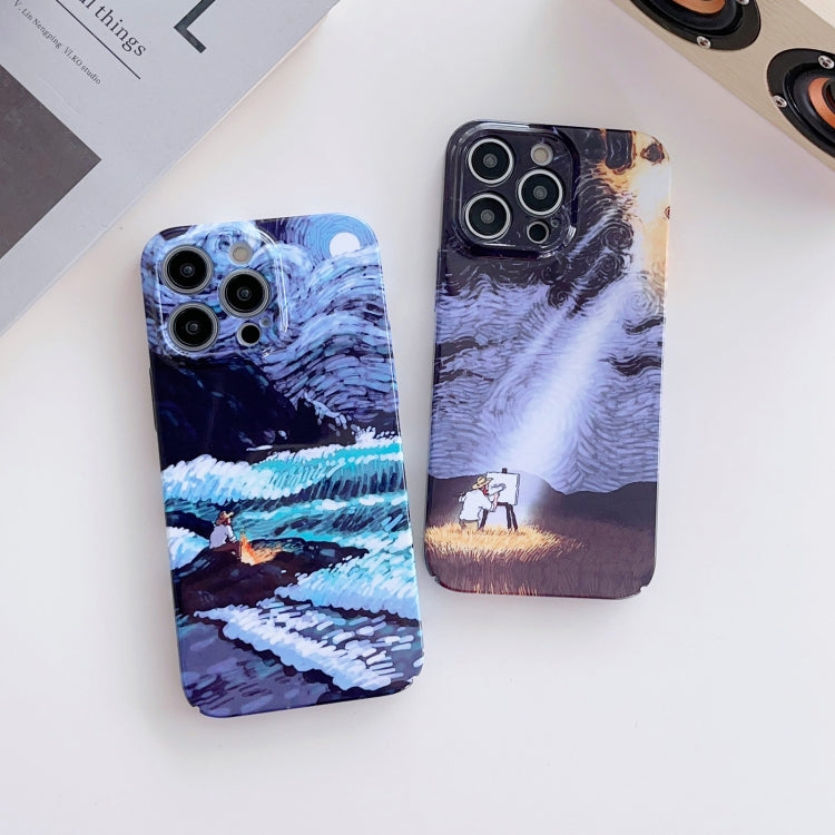 For iPhone 8 Plus / 7 Plus Precise Hole Oil Painting Pattern PC Phone Case(Sea Wave) - More iPhone Cases by PMC Jewellery | Online Shopping South Africa | PMC Jewellery