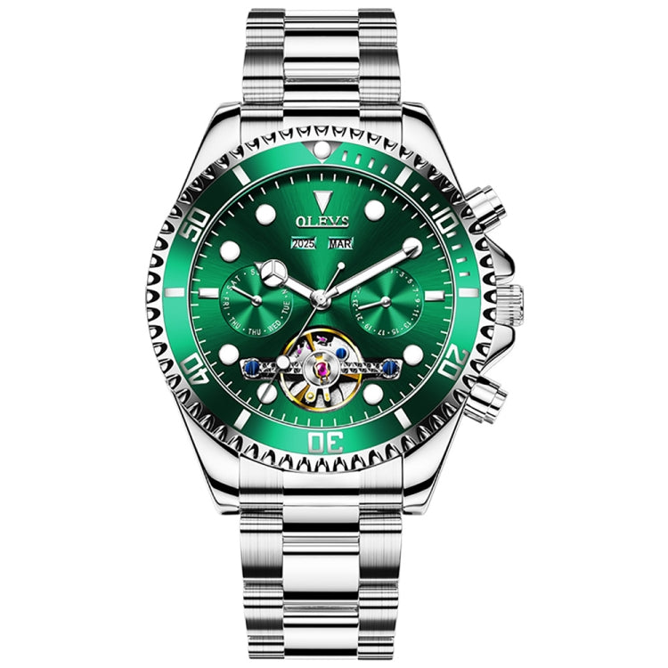 OLEVS 6605 Men Multifunctional Waterproof Mechanical Watch(Green) - Metal Strap Watches by OLEVS | Online Shopping South Africa | PMC Jewellery | Buy Now Pay Later Mobicred