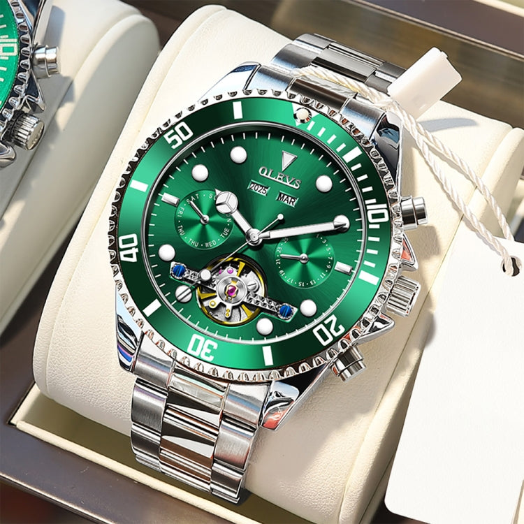 OLEVS 6605 Men Multifunctional Waterproof Mechanical Watch(Green) - Metal Strap Watches by OLEVS | Online Shopping South Africa | PMC Jewellery | Buy Now Pay Later Mobicred