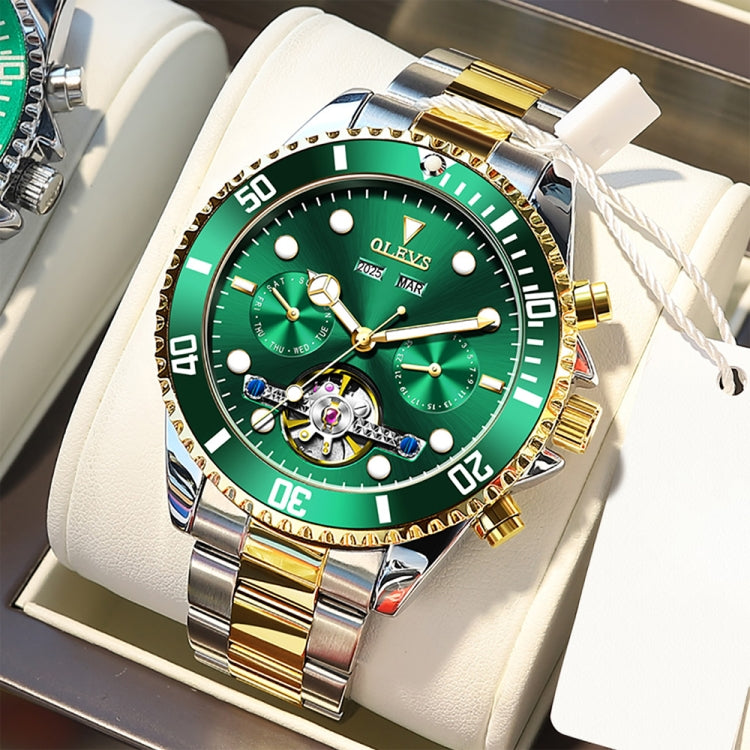 OLEVS 6605 Men Multifunctional Waterproof Mechanical Watch(Green + Gold) - Metal Strap Watches by OLEVS | Online Shopping South Africa | PMC Jewellery | Buy Now Pay Later Mobicred