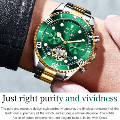 OLEVS 6605 Men Multifunctional Waterproof Mechanical Watch(Green + Gold) - Metal Strap Watches by OLEVS | Online Shopping South Africa | PMC Jewellery | Buy Now Pay Later Mobicred