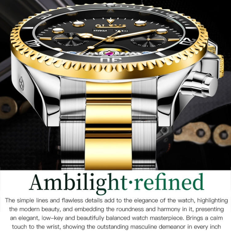 OLEVS 6605 Men Multifunctional Waterproof Mechanical Watch(Green + Gold) - Metal Strap Watches by OLEVS | Online Shopping South Africa | PMC Jewellery | Buy Now Pay Later Mobicred