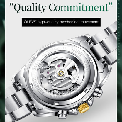 OLEVS 6605 Men Multifunctional Waterproof Mechanical Watch(Green + Gold) - Metal Strap Watches by OLEVS | Online Shopping South Africa | PMC Jewellery | Buy Now Pay Later Mobicred