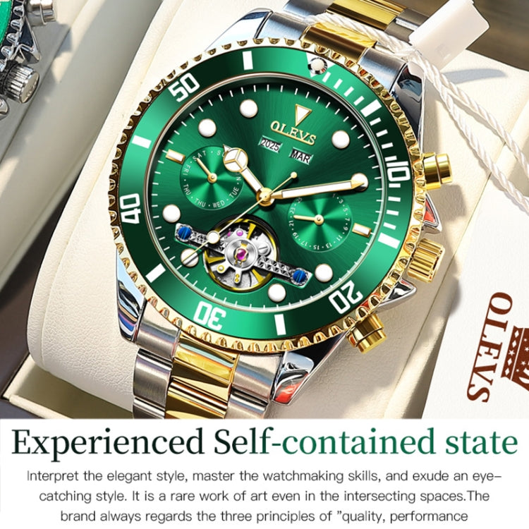 OLEVS 6605 Men Multifunctional Waterproof Mechanical Watch(Green) - Metal Strap Watches by OLEVS | Online Shopping South Africa | PMC Jewellery | Buy Now Pay Later Mobicred