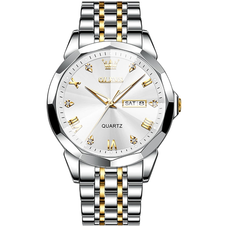 OLEVS 9931 Men Luminous Waterproof Quartz Watch(White + Gold) - Metal Strap Watches by OLEVS | Online Shopping South Africa | PMC Jewellery | Buy Now Pay Later Mobicred