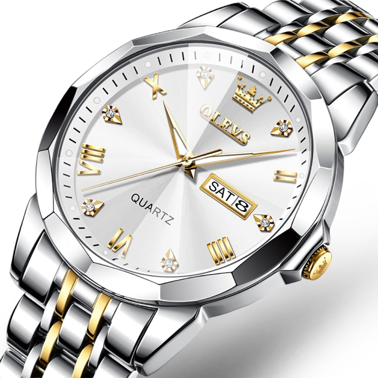 OLEVS 9931 Men Luminous Waterproof Quartz Watch(White + Gold) - Metal Strap Watches by OLEVS | Online Shopping South Africa | PMC Jewellery | Buy Now Pay Later Mobicred