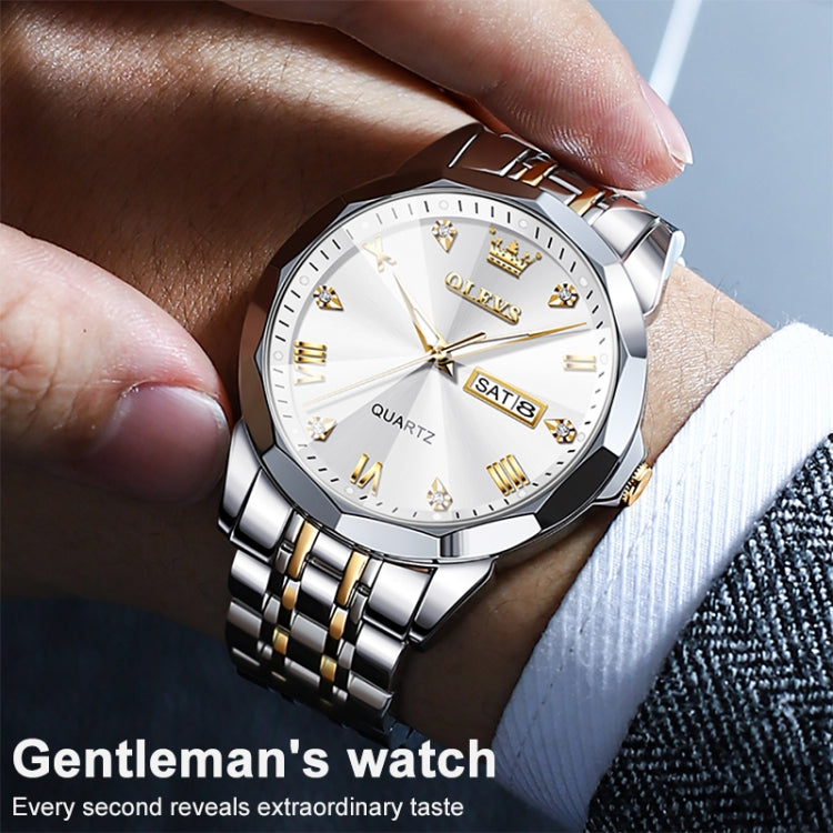 OLEVS 9931 Men Luminous Waterproof Quartz Watch(White + Gold) - Metal Strap Watches by OLEVS | Online Shopping South Africa | PMC Jewellery | Buy Now Pay Later Mobicred