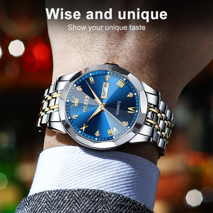 OLEVS 9931 Men Luminous Waterproof Quartz Watch(Blue) - Metal Strap Watches by OLEVS | Online Shopping South Africa | PMC Jewellery | Buy Now Pay Later Mobicred