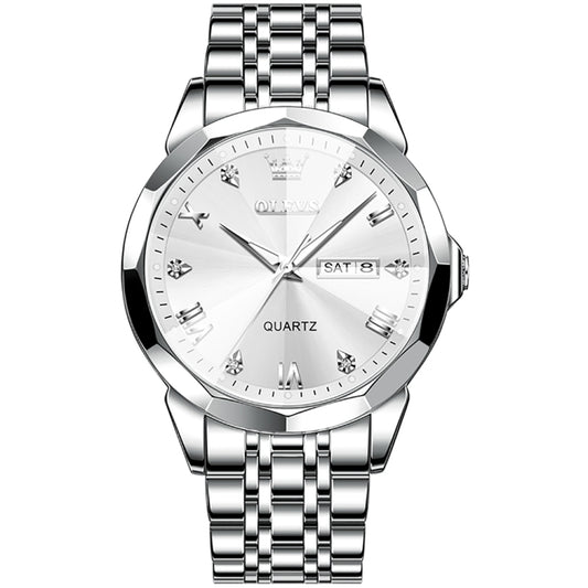 OLEVS 9931 Men Luminous Waterproof Quartz Watch(White + Silver) - Metal Strap Watches by OLEVS | Online Shopping South Africa | PMC Jewellery | Buy Now Pay Later Mobicred