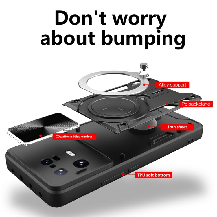 For Xiaomi 13 Pro CD Texture Sliding Camshield Magnetic Holder Phone Case(Black) - free shipping - PMC TechLife - Order now!