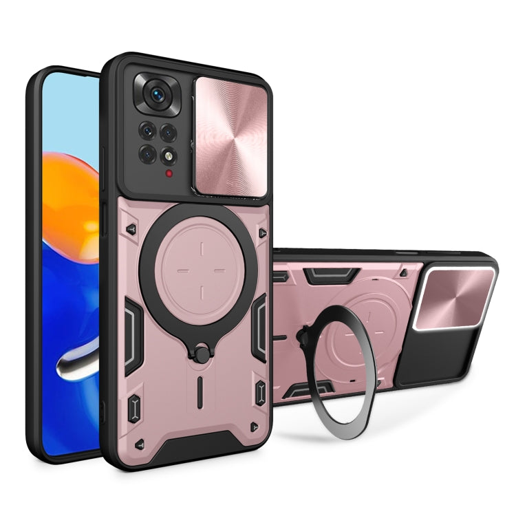 For Xiaomi Redmi Note 11 4G CD Texture Sliding Camshield Magnetic Holder Phone Case(Pink) - free shipping - PMC TechLife - Order now!