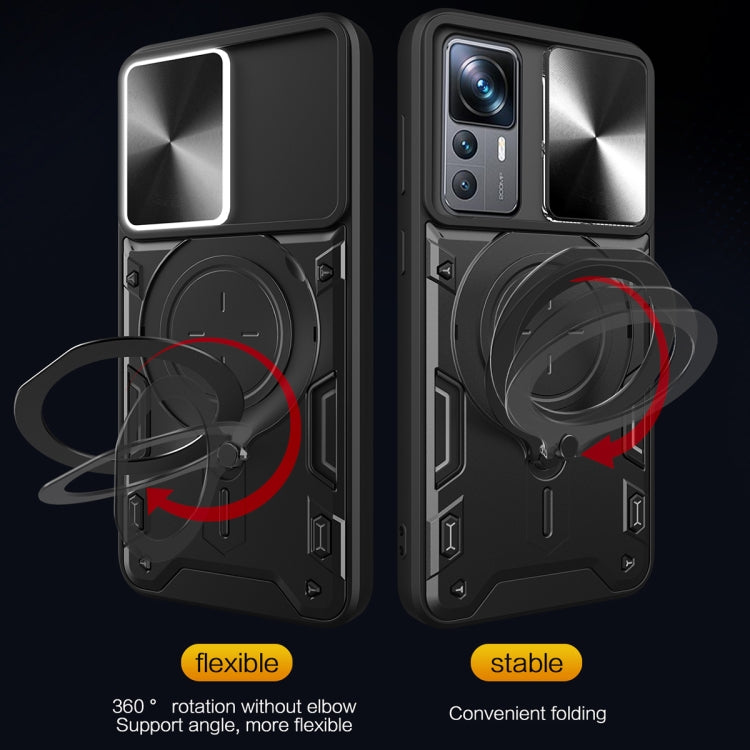 For Xiaomi 12T / 12T Pro CD Texture Sliding Camshield Magnetic Holder Phone Case(Black) - free shipping - PMC TechLife - Order now!