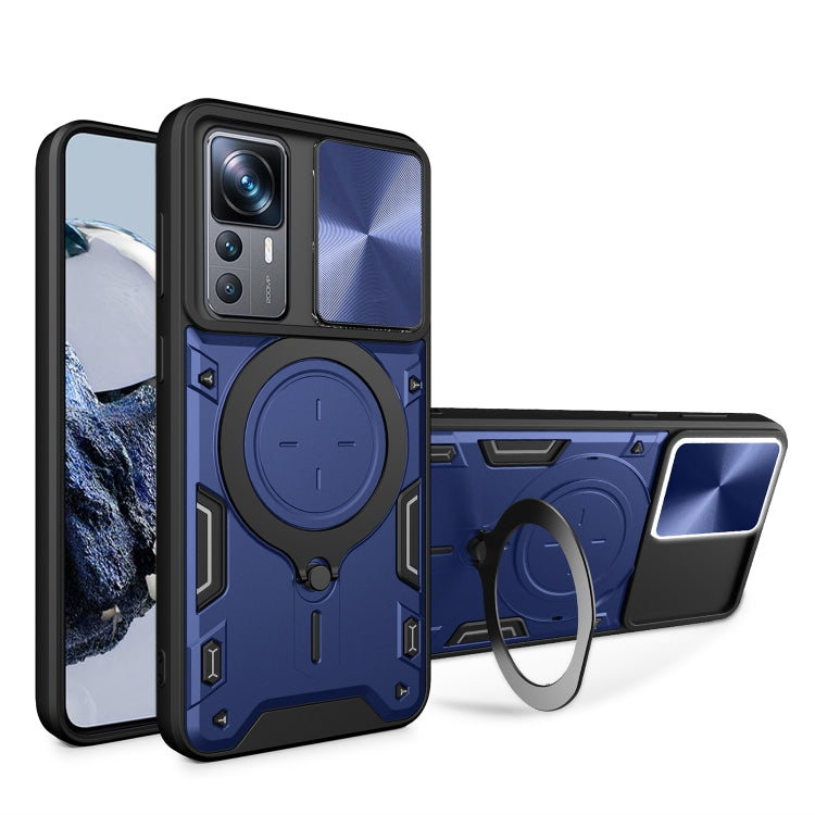 For Xiaomi 12T / 12T Pro CD Texture Sliding Camshield Magnetic Holder Phone Case(Blue) - free shipping - PMC TechLife - Order now!