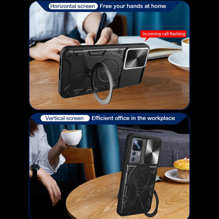 For Xiaomi 12T / 12T Pro CD Texture Sliding Camshield Magnetic Holder Phone Case(Blue) - free shipping - PMC TechLife - Order now!
