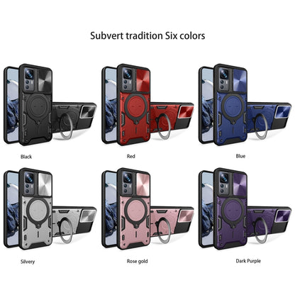 For Xiaomi 12T / 12T Pro CD Texture Sliding Camshield Magnetic Holder Phone Case(Purple) - Xiaomi Cases by PMC Jewellery | Online Shopping South Africa | PMC Jewellery