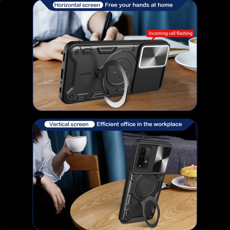For Xiaomi Redmi Note 9 4G / Poco M3 CD Texture Sliding Camshield Magnetic Holder Phone Case(Blue) - free shipping - PMC TechLife - Order now!