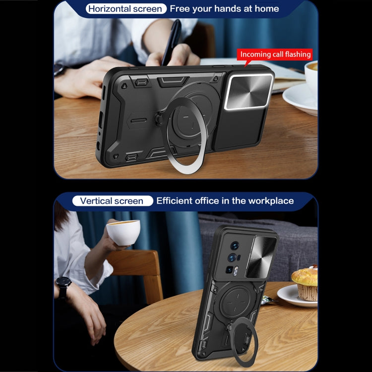 For Xiaomi Poco F5 Pro/Redmi K60  CD Texture Sliding Camshield Magnetic Holder Phone Case(Black) - free shipping - PMC TechLife - Order now!