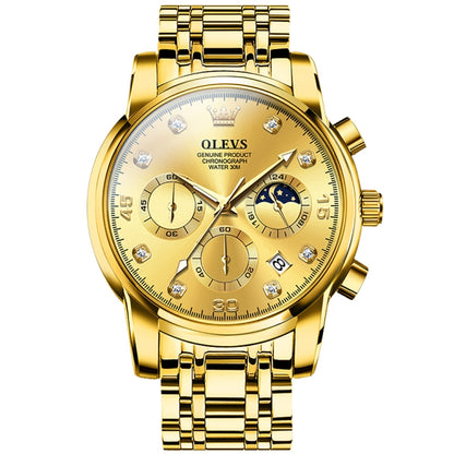 OLEVS 2889 Men Multifunctional Luminous Waterproof Quartz Watch(Gold) - Metal Strap Watches by OLEVS | Online Shopping South Africa | PMC Jewellery | Buy Now Pay Later Mobicred