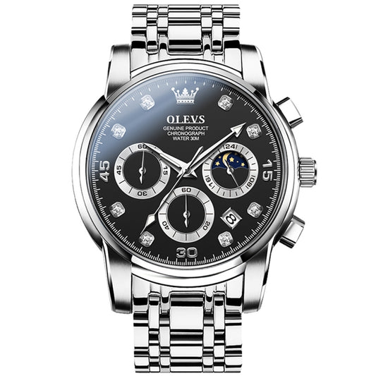 OLEVS 2889 Men Multifunctional Luminous Waterproof Quartz Watch(Black) - Metal Strap Watches by OLEVS | Online Shopping South Africa | PMC Jewellery | Buy Now Pay Later Mobicred