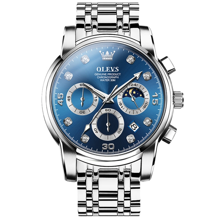 OLEVS 2889 Men Multifunctional Luminous Waterproof Quartz Watch(Blue) - Metal Strap Watches by OLEVS | Online Shopping South Africa | PMC Jewellery | Buy Now Pay Later Mobicred