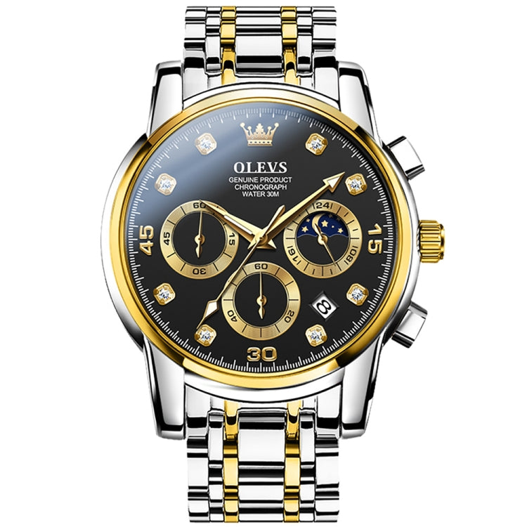 OLEVS 2889 Men Multifunctional Luminous Waterproof Quartz Watch(Black + Gold) - Metal Strap Watches by OLEVS | Online Shopping South Africa | PMC Jewellery | Buy Now Pay Later Mobicred