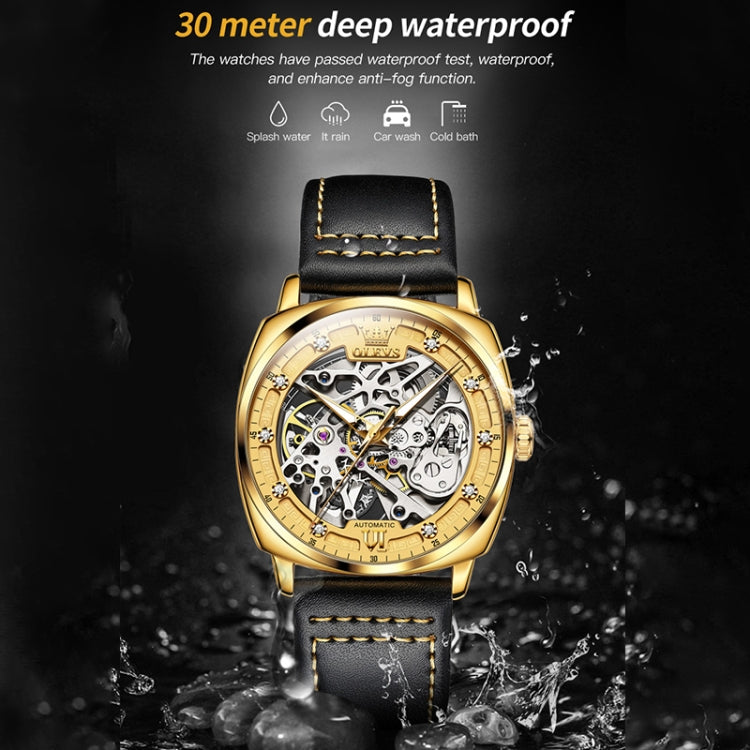 OLEVS 6651 Men Luminous Waterproof Hollow Mechanical Watch(Gold) - Leather Strap Watches by OLEVS | Online Shopping South Africa | PMC Jewellery | Buy Now Pay Later Mobicred