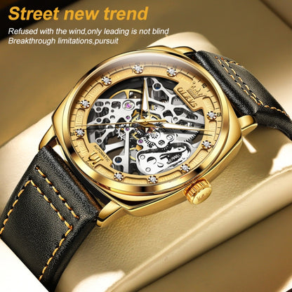 OLEVS 6651 Men Luminous Waterproof Hollow Mechanical Watch(Gold) - Leather Strap Watches by OLEVS | Online Shopping South Africa | PMC Jewellery | Buy Now Pay Later Mobicred