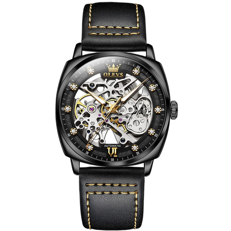 OLEVS 6651 Men Luminous Waterproof Hollow Mechanical Watch(Black) - Leather Strap Watches by OLEVS | Online Shopping South Africa | PMC Jewellery | Buy Now Pay Later Mobicred