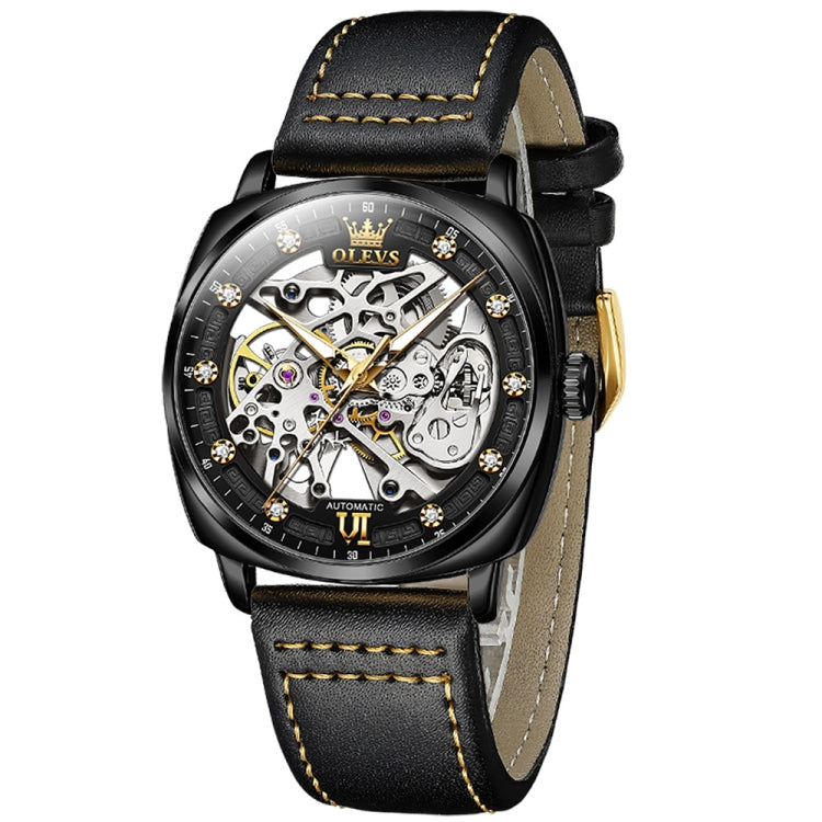 OLEVS 6651 Men Luminous Waterproof Hollow Mechanical Watch(Black) - Leather Strap Watches by OLEVS | Online Shopping South Africa | PMC Jewellery | Buy Now Pay Later Mobicred