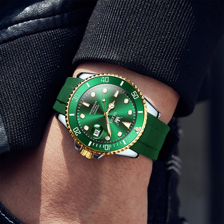 OLEVS 6650 Men Luminous Waterproof Silicone Strap Mechanical Watch(Green + Gold) - Silicone Strap Watches by OLEVS | Online Shopping South Africa | PMC Jewellery | Buy Now Pay Later Mobicred