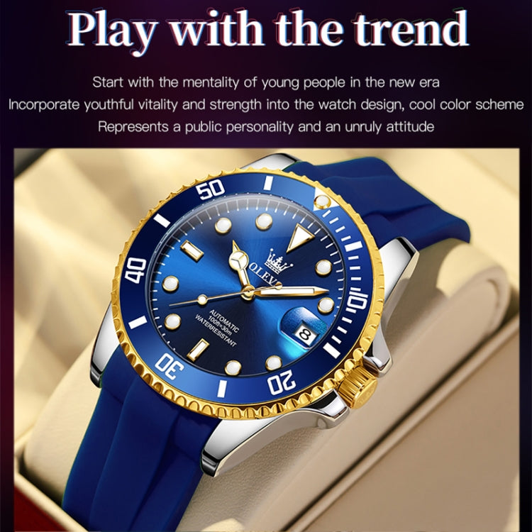 OLEVS 6650 Men Luminous Waterproof Silicone Strap Mechanical Watch(Blue + Gold) - Silicone Strap Watches by OLEVS | Online Shopping South Africa | PMC Jewellery