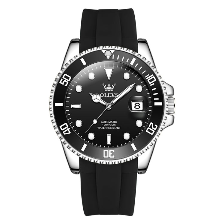 OLEVS 6650 Men Luminous Waterproof Silicone Strap Mechanical Watch(Black) - Silicone Strap Watches by OLEVS | Online Shopping South Africa | PMC Jewellery | Buy Now Pay Later Mobicred