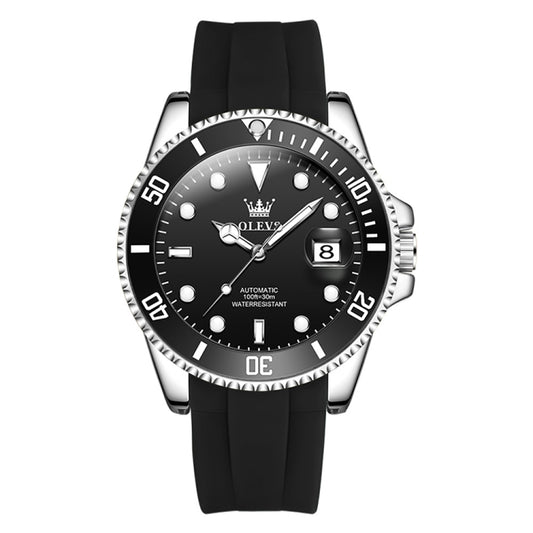 OLEVS 6650 Men Luminous Waterproof Silicone Strap Mechanical Watch(Black) - Silicone Strap Watches by OLEVS | Online Shopping South Africa | PMC Jewellery | Buy Now Pay Later Mobicred